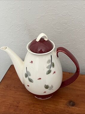 Ucagco Japan Vintage Handpainted Small  Teapot - Deep Burgundy \Gray Floral